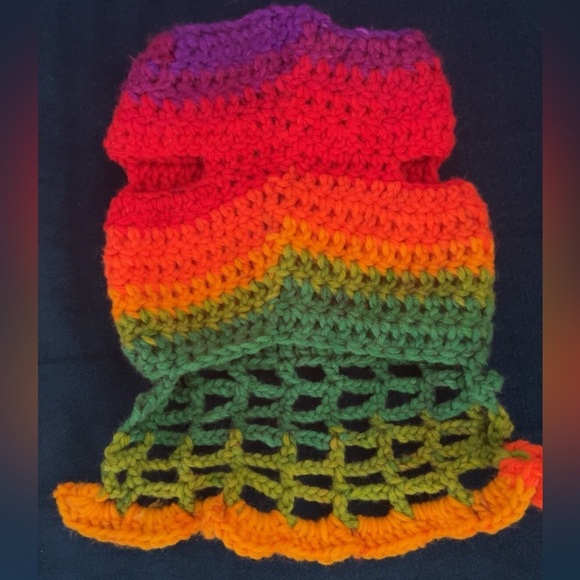 XSmall Dog Rainbow Crochet Sweater Dress HandMade - Picture 3 of 5